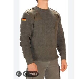 German military sweater green mens thick Patchwork pull over heavy knit